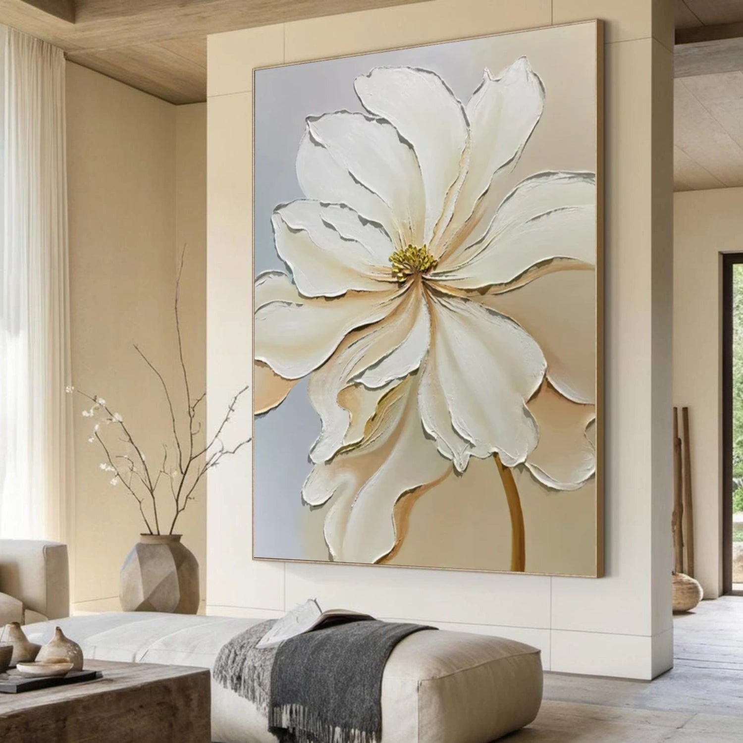 Minimalist Flower And Tree Textured Canvas Art #MF077