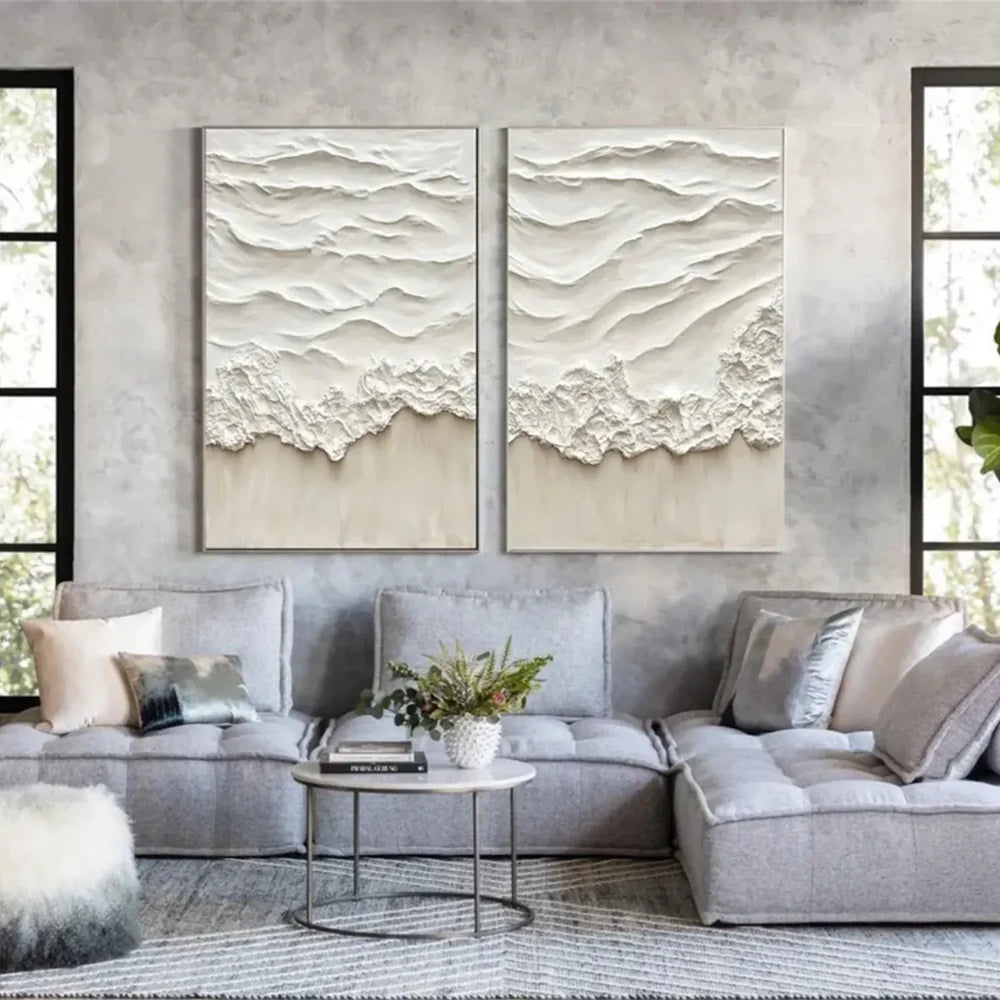 Minimalist Ocean And Sky Textured Set Of 2 Canvas Art #OC049