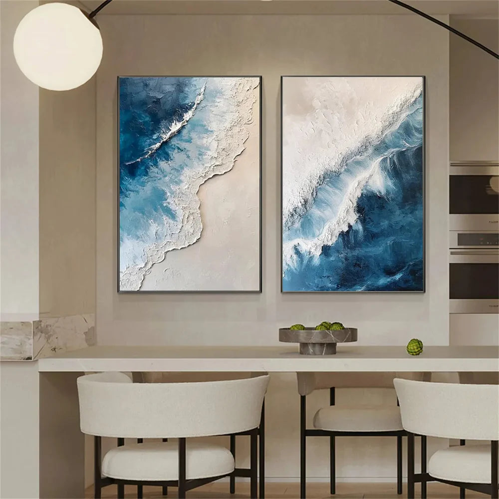 Abstract Ocean And Sky Textured Set of 2 Canvas Art #OC059