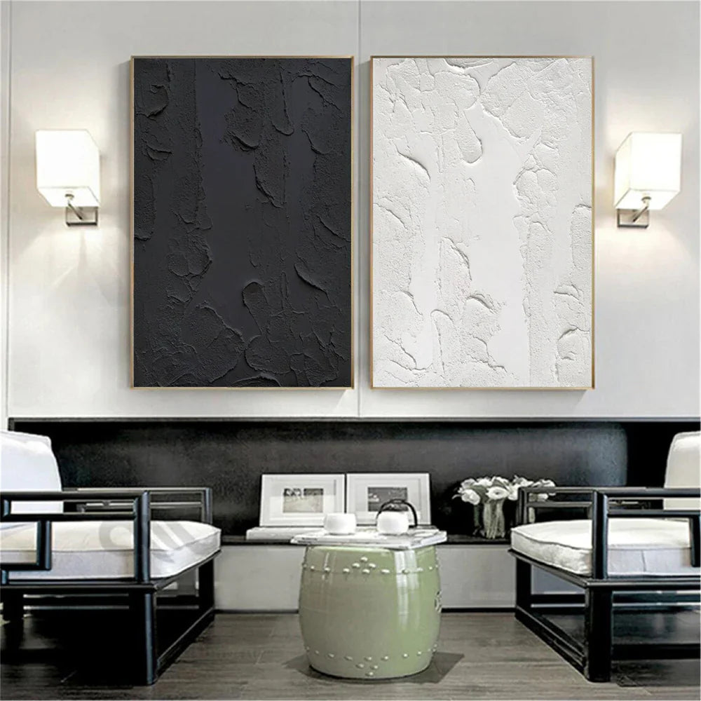 Black and White Minimalist Textured Canvas Art Set of 2 #WZ021