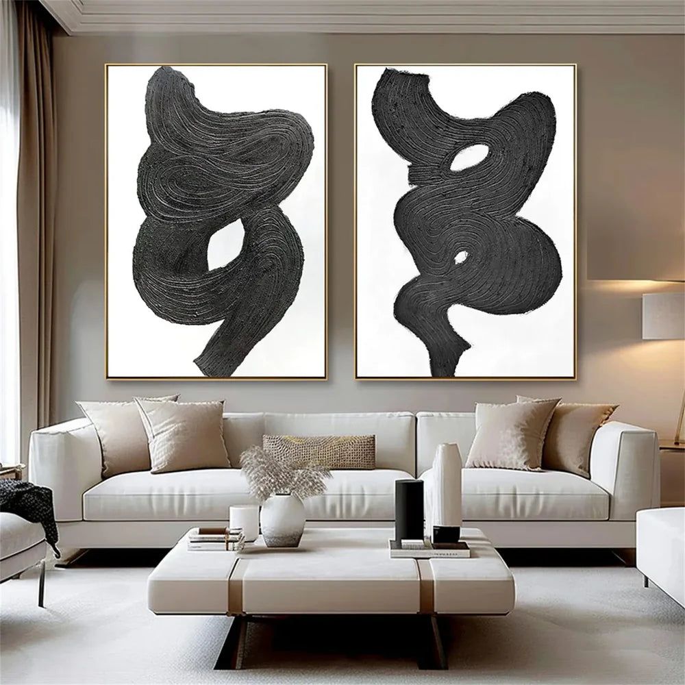 Black and White Minimalist Canvas Art Set of 2 #WZ050
