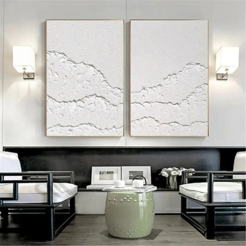 White Minimalist Textured Wall Art Set of 2 #WM045
