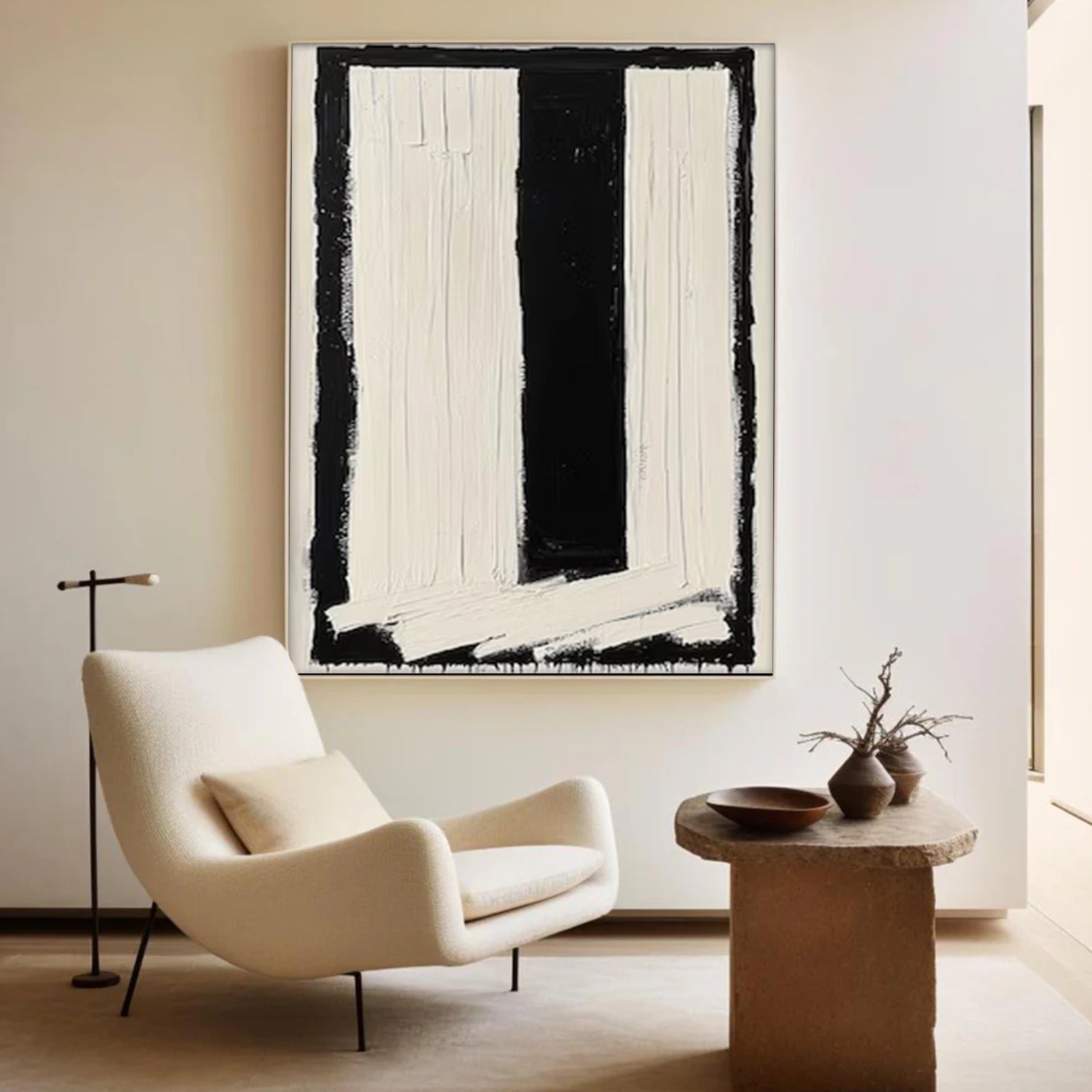 Black and White Minimalist Textured Canvas Art #WZ122