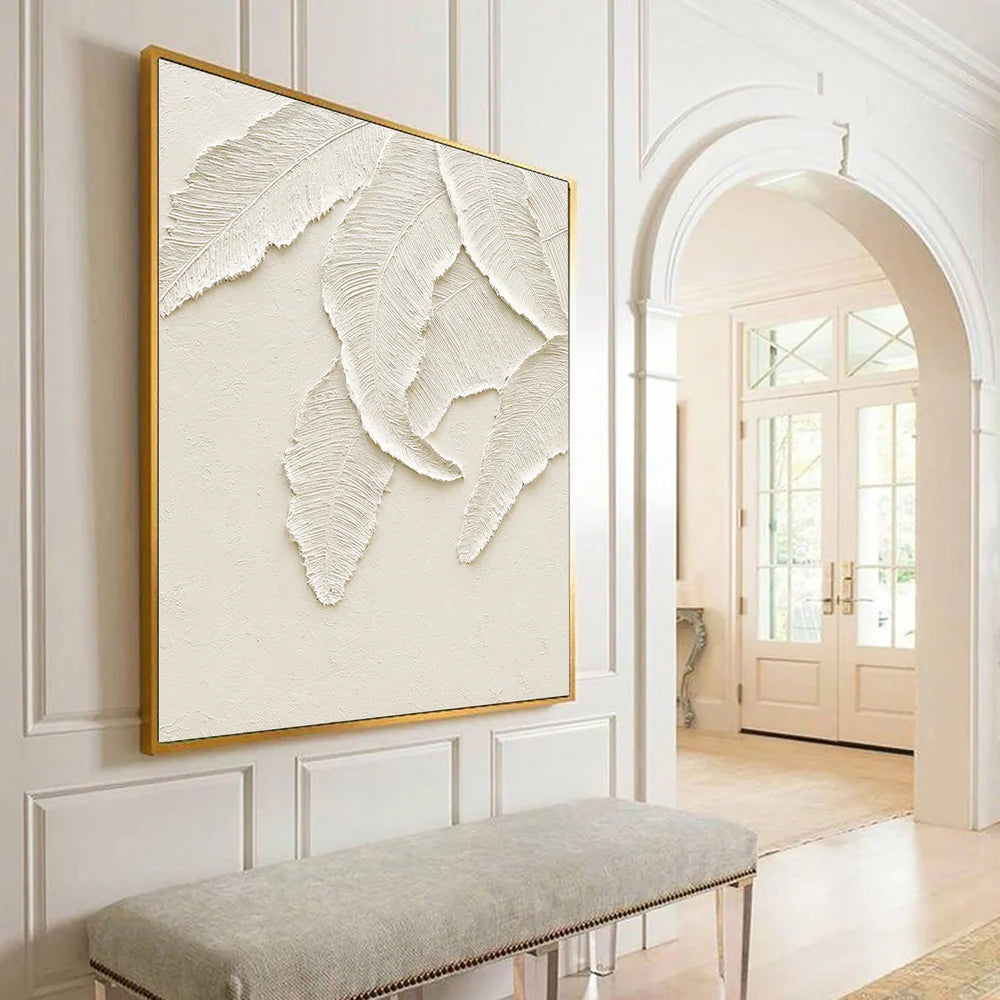 Beige and White Minimalist Textured Canvas Art #WM011