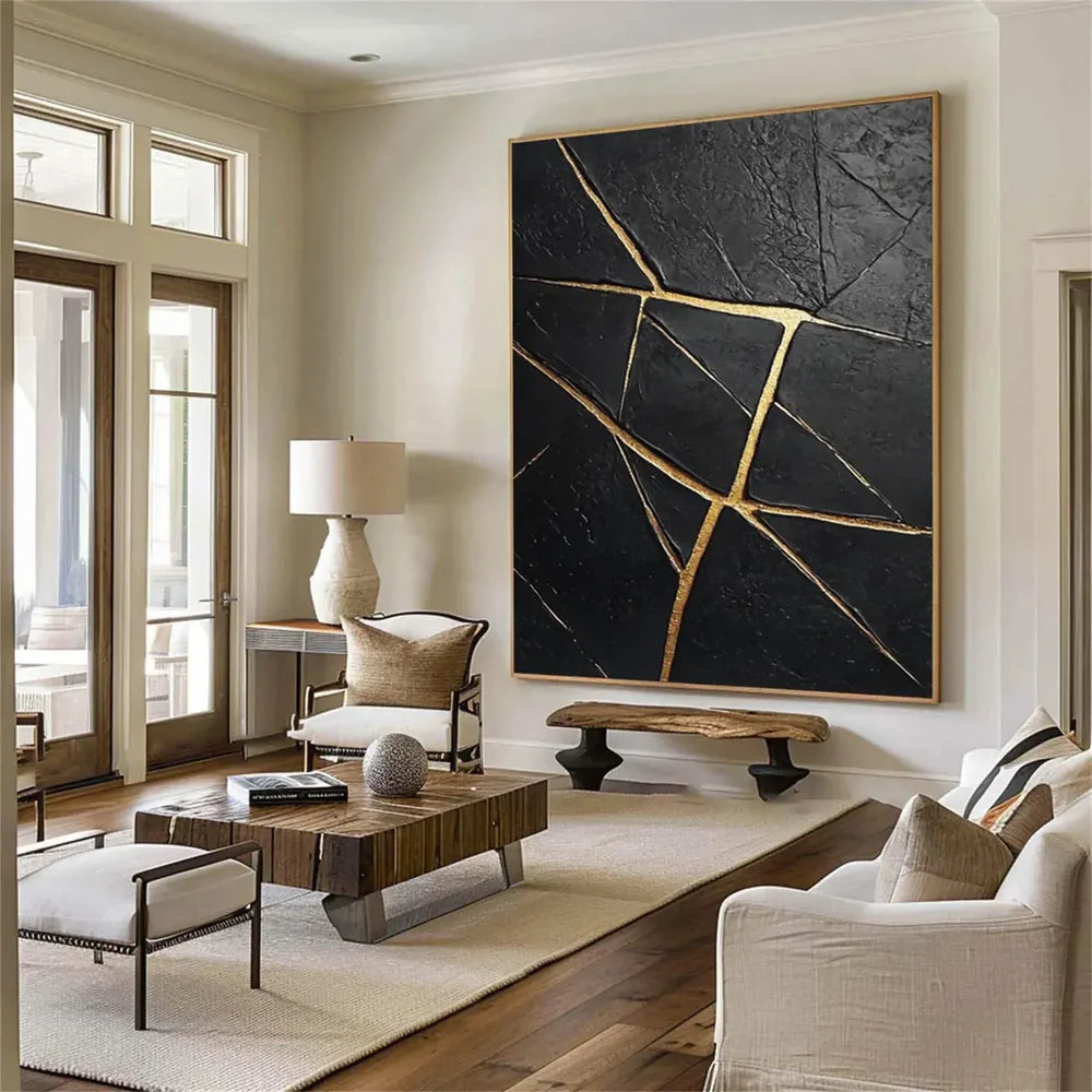 Black Minimalist Textured Canvas Art #WZ092