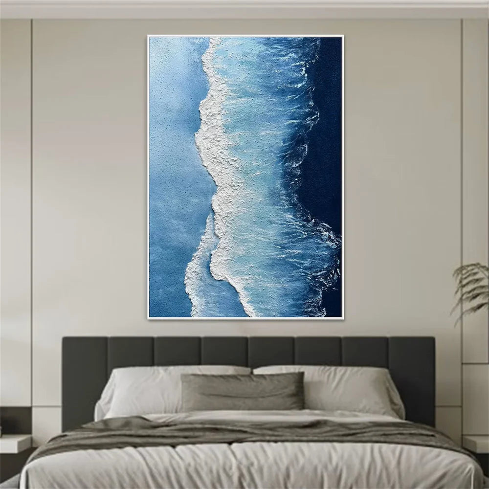 Blue & White Abstract Ocean And Sky Textured Canvas Art #OC062