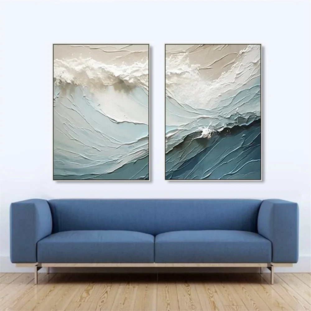 Minimalist Ocean And Sky Textured Canvas Art Set of 2 #OC017