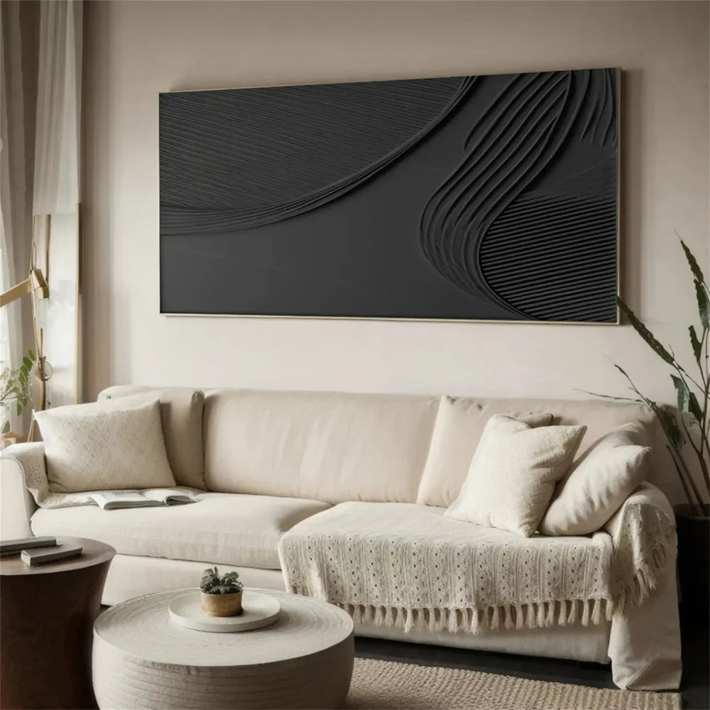 Black Minimalist Textured Canvas Art #WZ073