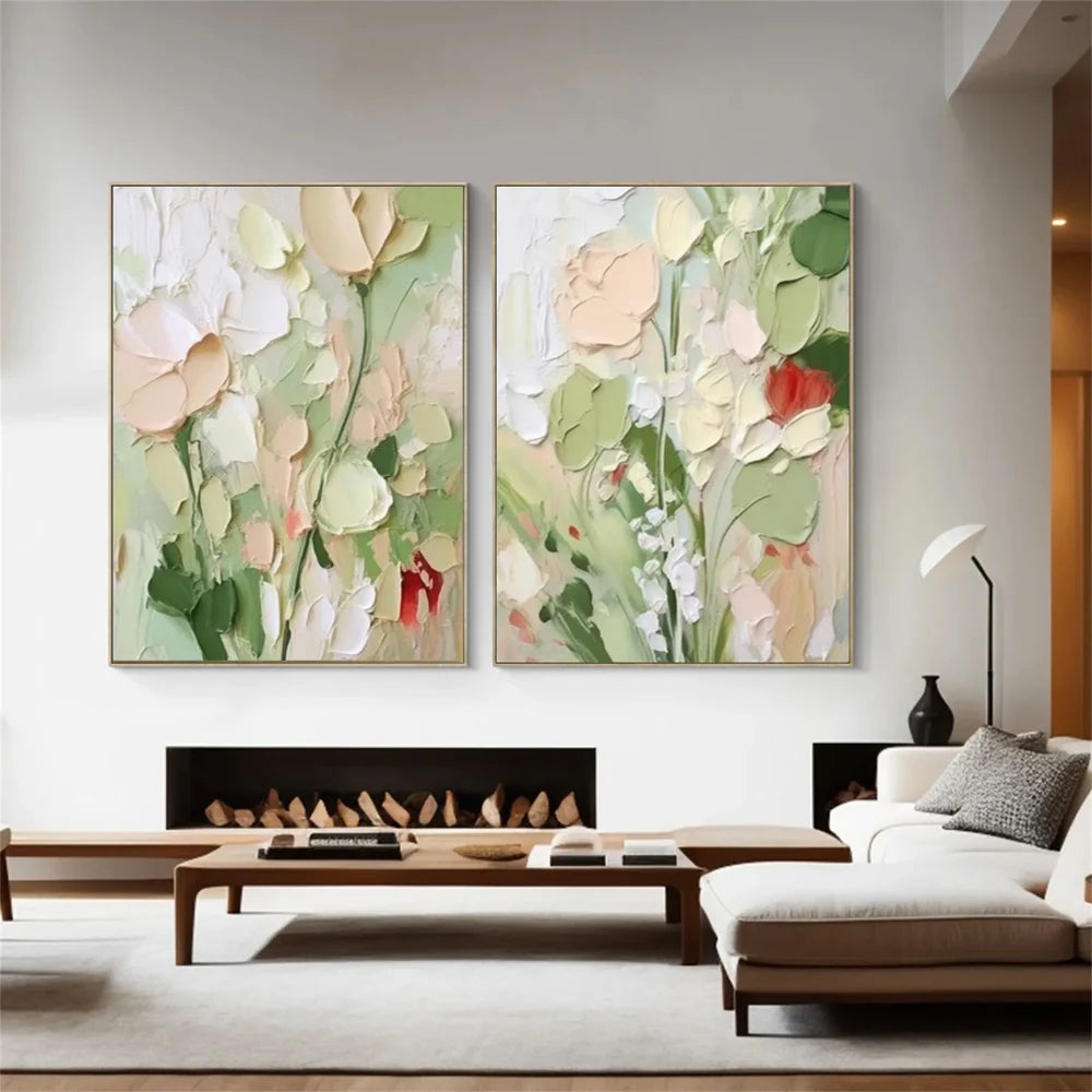 Abstract Flower And Tree Textured Canvas Art Set of 2 #MF054