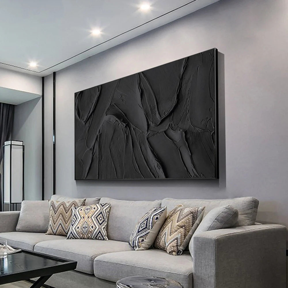 Black Minimalist Textured Canvas Art #WZ029