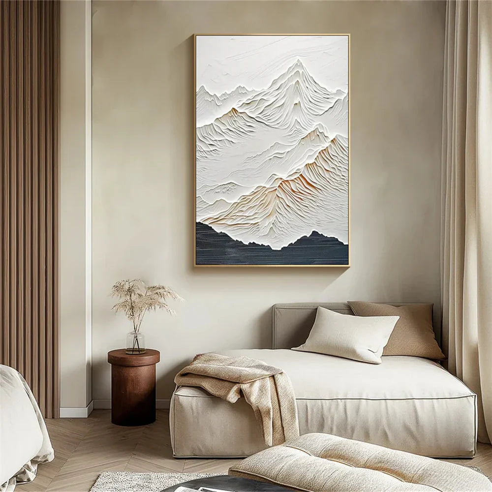 Black & White Minimalist Mountain Textured Canvas Art #BT004