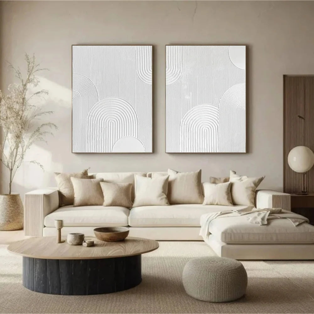 White Minimalist Textured Wall Art Set of 2 #WM023