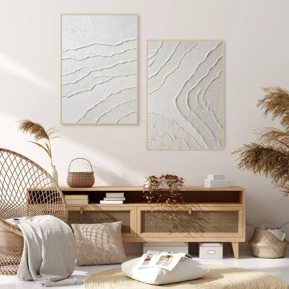 White Minimalist Textured Wall Art Set of 2 #WM057