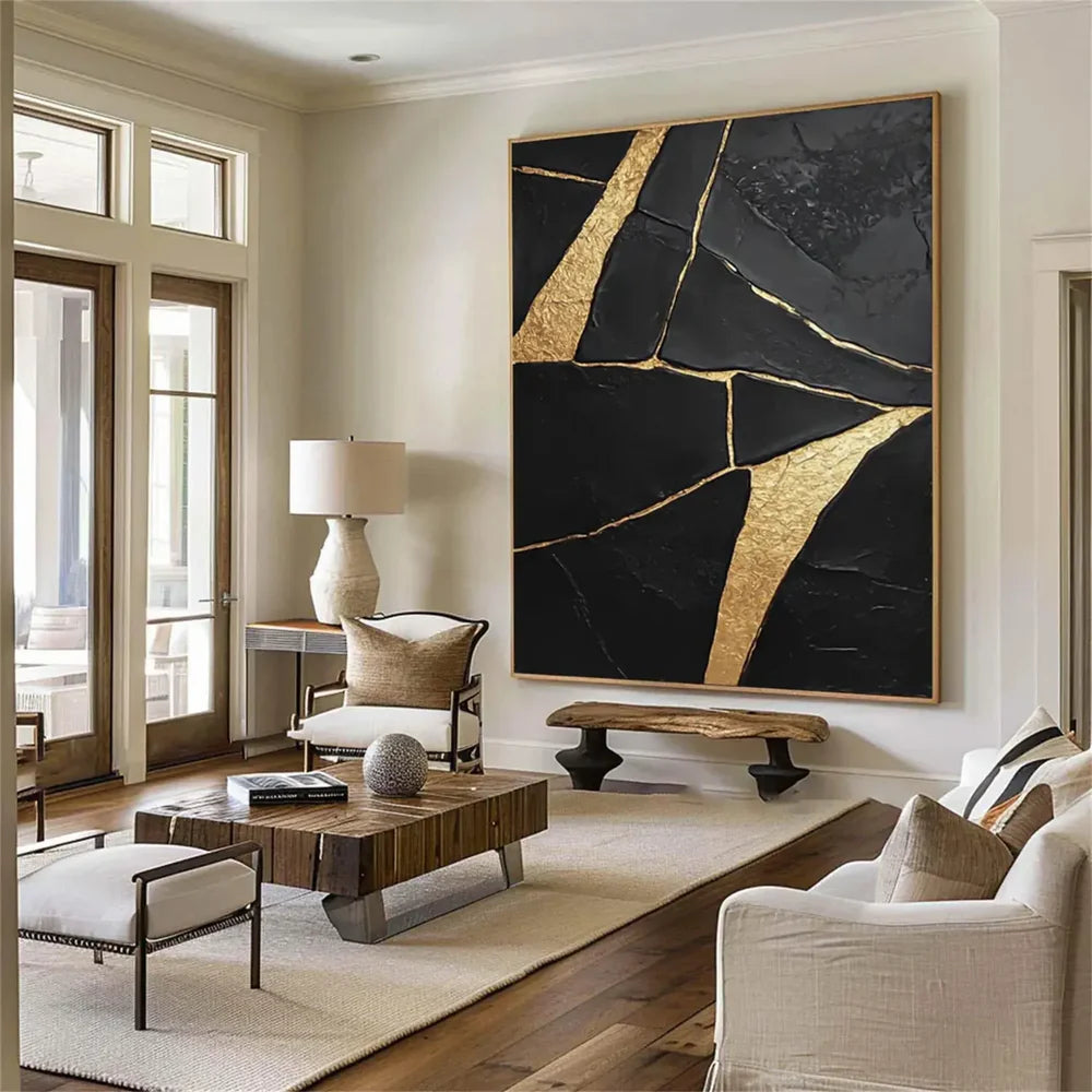 Black Minimalist Textured Canvas Art #WZ094