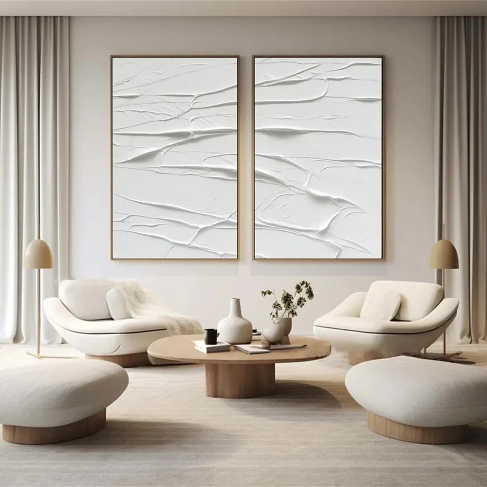 White Minimalist Textured Wall Art Set of 2 #WM066