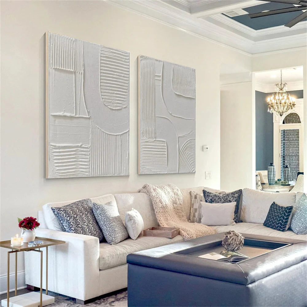 White Minimalist Textured Wall Art Set of 2 #WM024