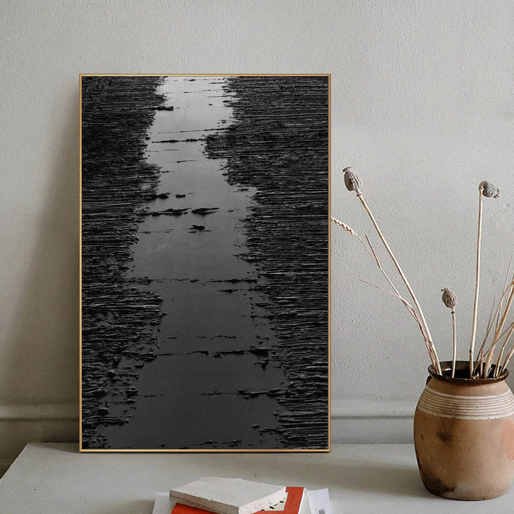 Black Minimalist Textured Canvas Art #WZ025