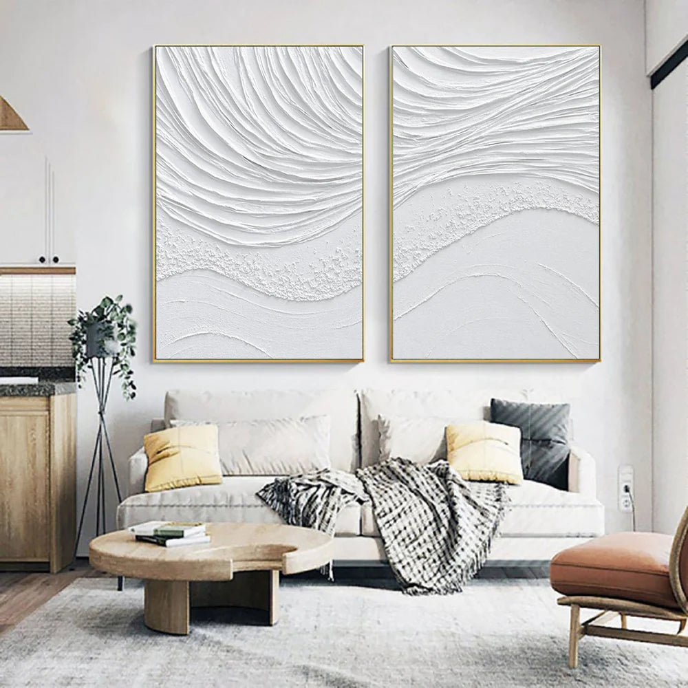 White Minimalist Textured Wall Art Set of 2 #WM017