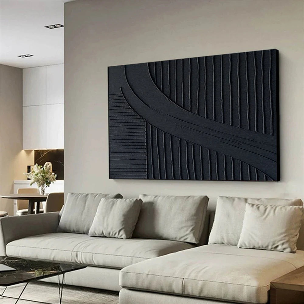 Black Minimalist Textured Canvas Art #WZ042