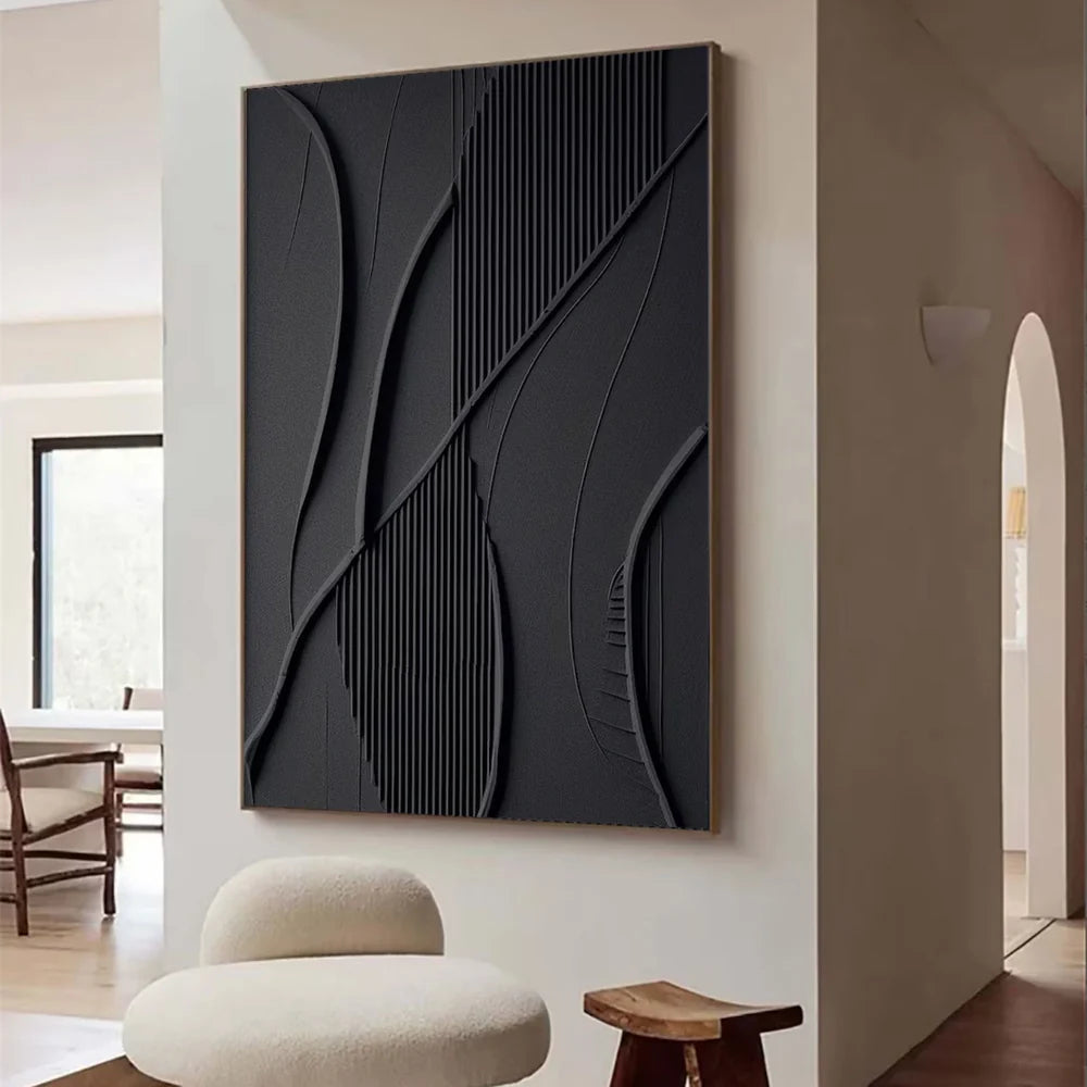 Black Minimalist Textured Canvas Art #WZ045