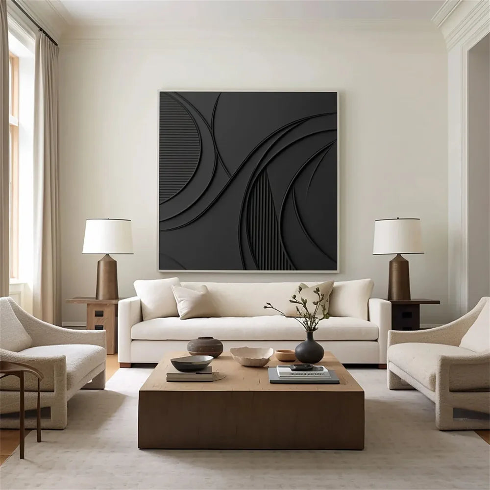 Black Minimalist Textured Canvas Art #WZ072