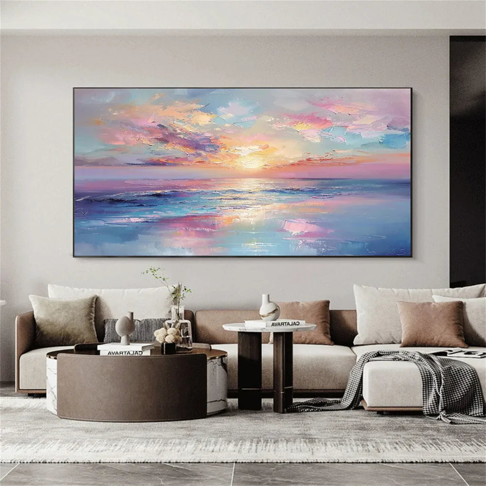 Colorful Abstract Ocean And Sky Textured Canvas Art #OC056