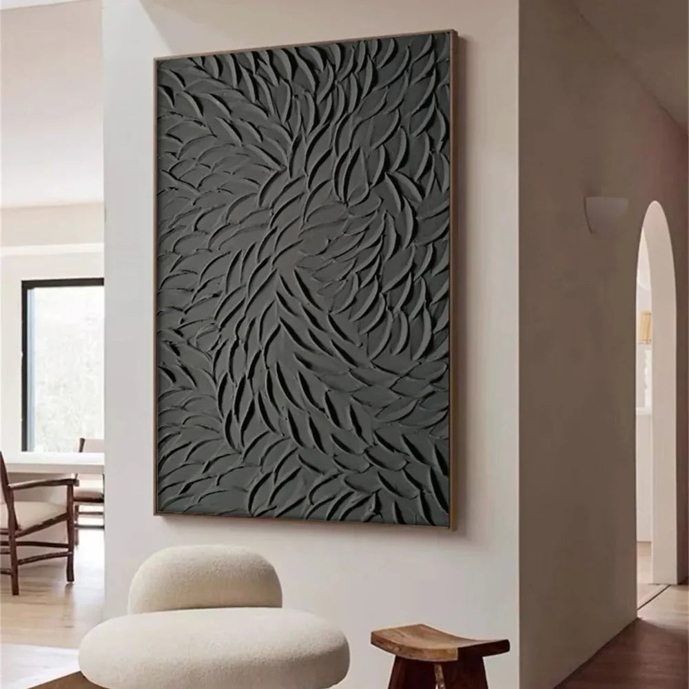 Black Minimalist Textured Canvas Art #WZ086