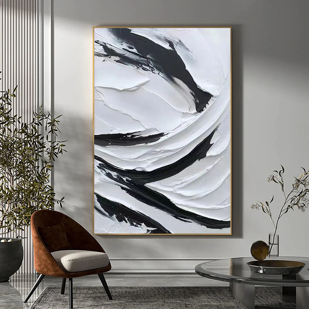 Black and White Minimalist Textured Canvas Art #WZ018