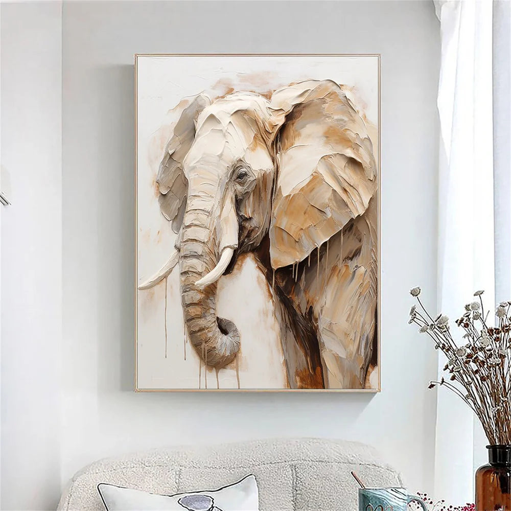 Beige & Brown Abstract Animal Canvas Art #DW038