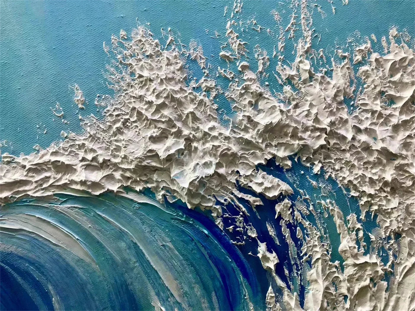 Blue & White Abstract Ocean And Sky Textured Canvas Art #OC061