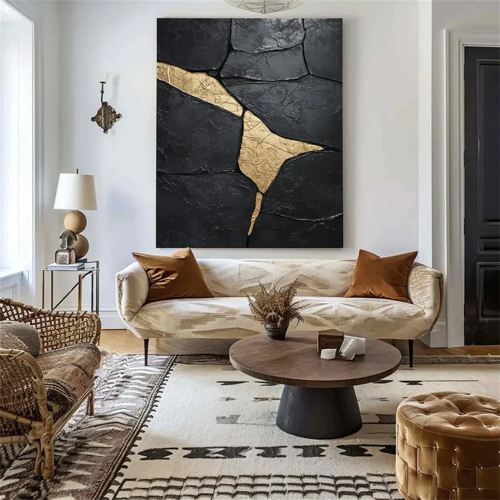 Black Minimalist Textured Canvas Art #WZ095
