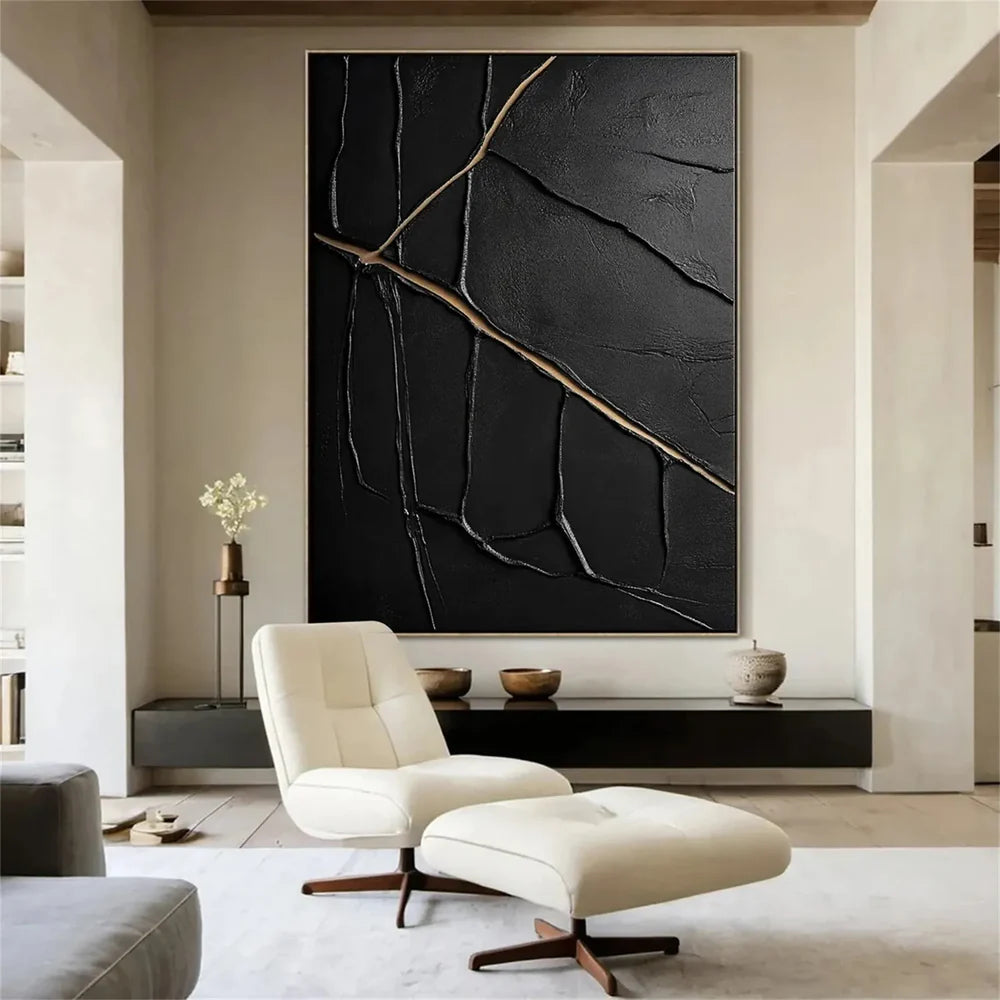 Black Minimalist Textured Canvas Art #WZ044