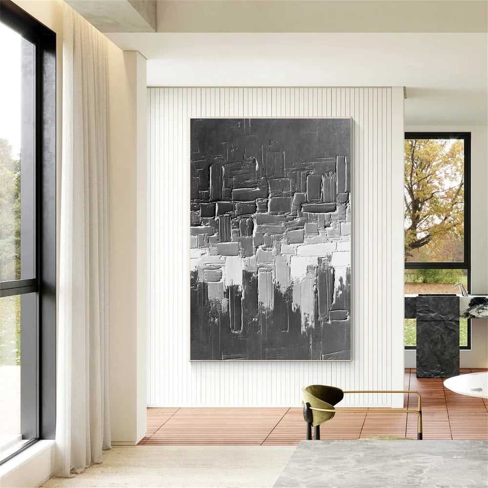 Black and White Minimalist Textured Canvas Art #WZ017