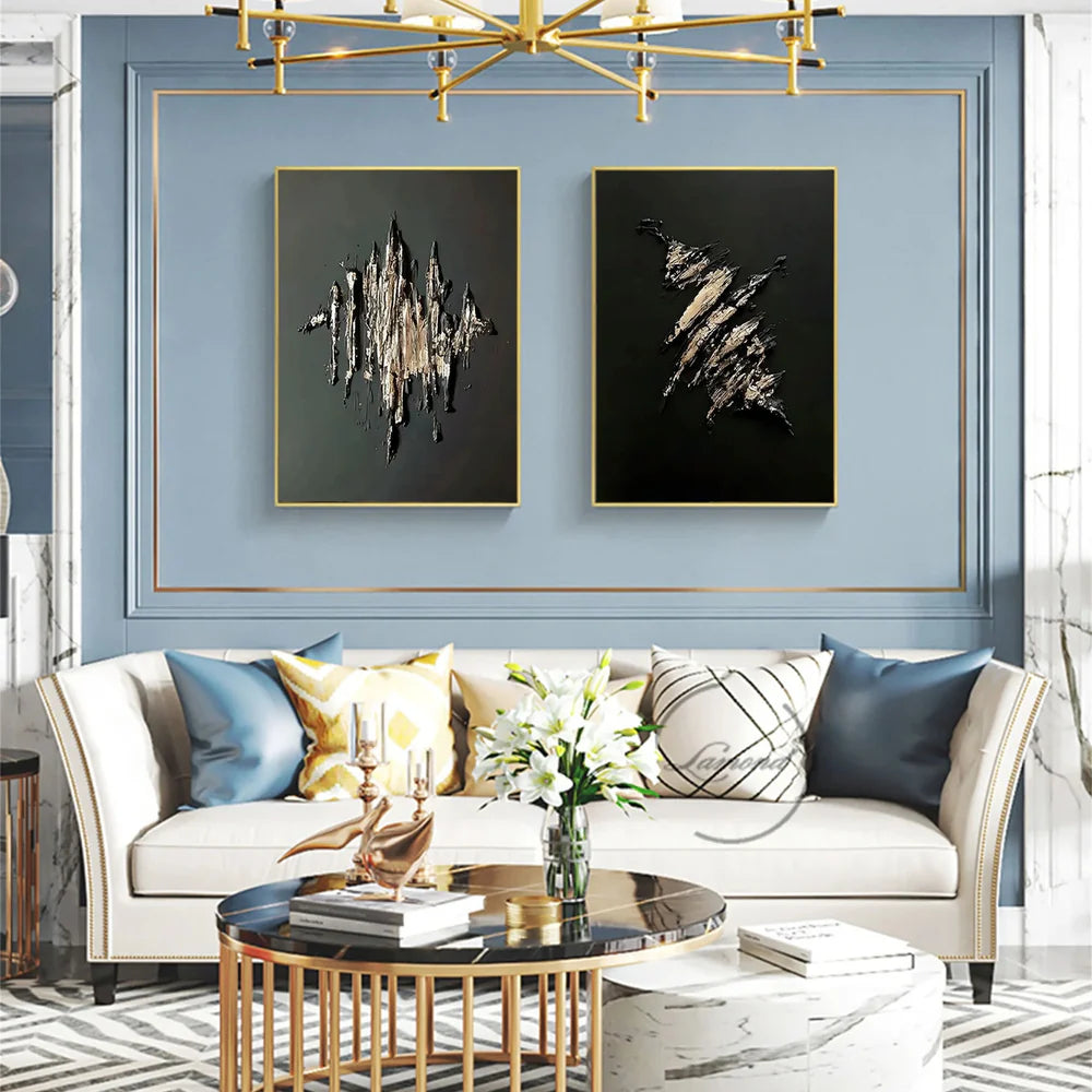 Black Minimalist Textured Canvas Art Set of 2 #WZ039
