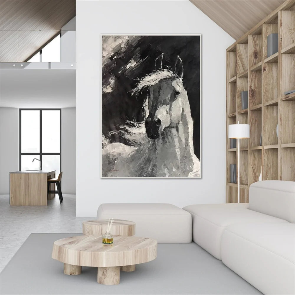 Black & White Abstract Animal Horse Canvas Art #DW028