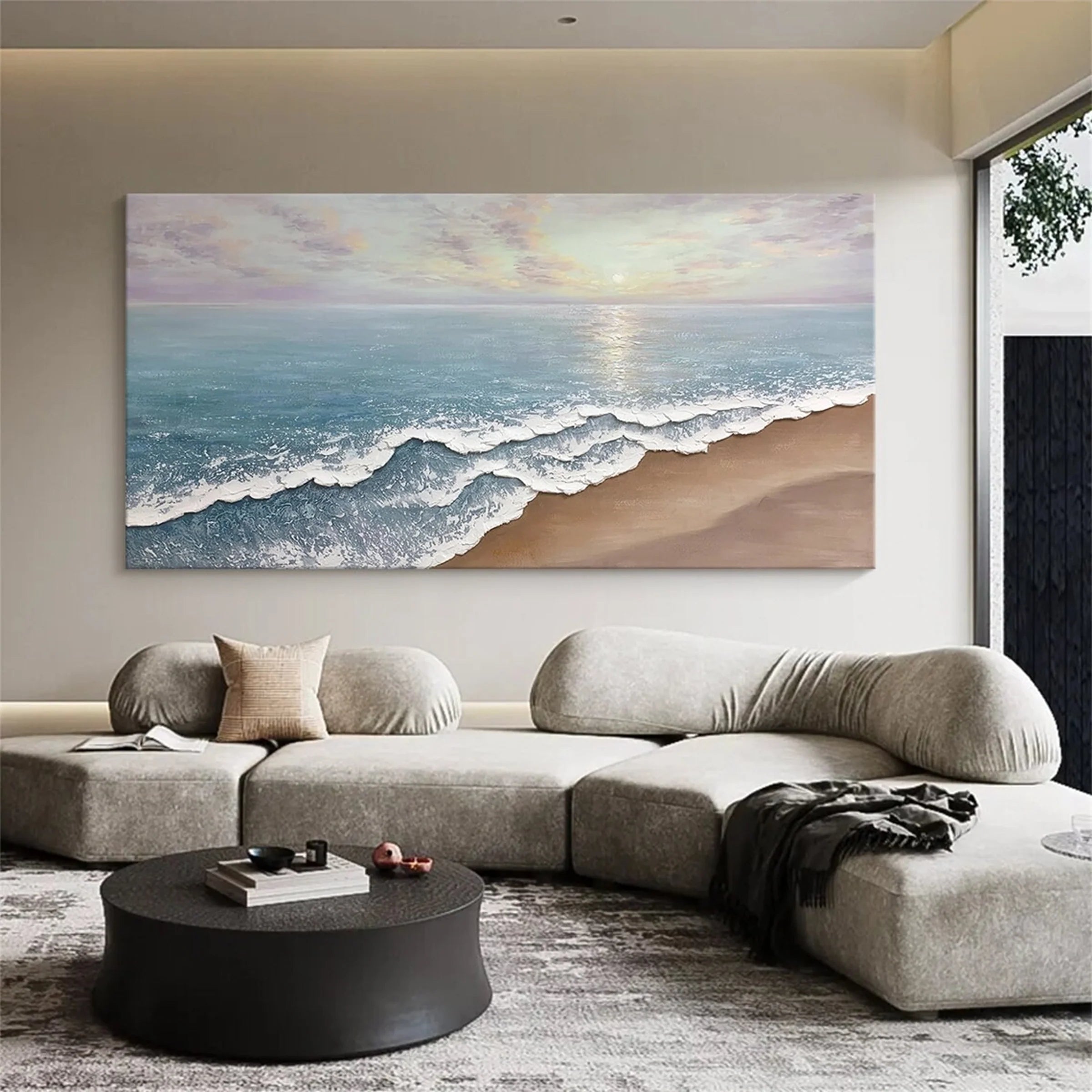 Abstract Ocean And Sky Textured Canvas Art # OC032