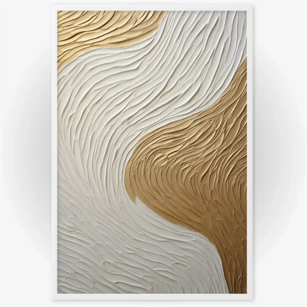 White and Gold Minimalist Textured Wall Art #WM053