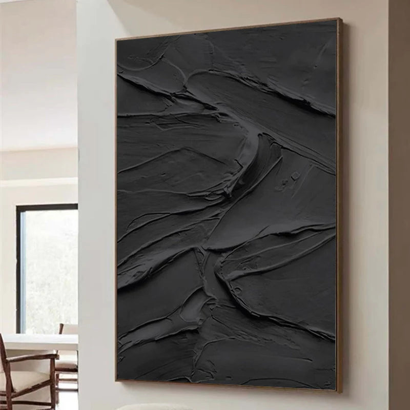 Black Minimalist Textured Canvas Art #WZ033
