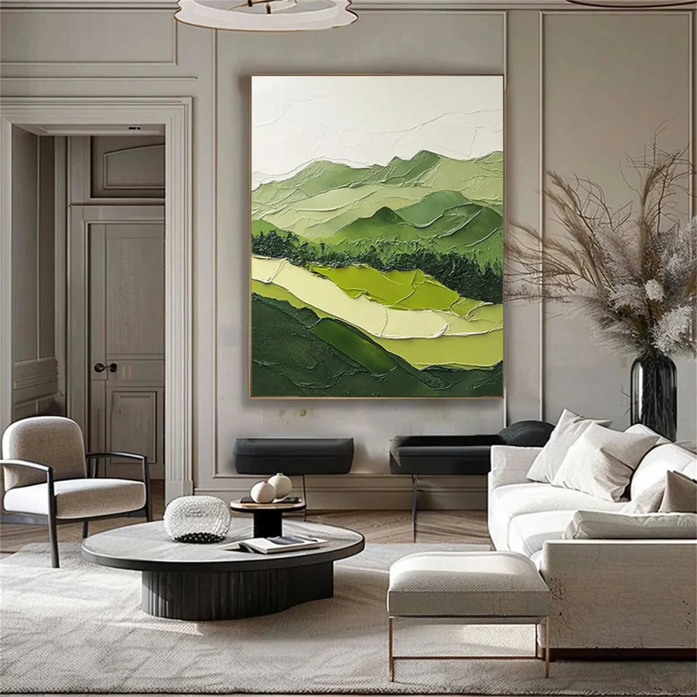 Green Minimalist Mountain Textured Canvas Art #BT020
