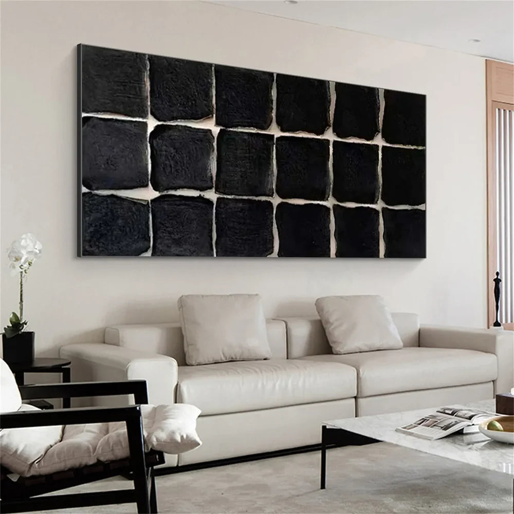 Black Minimalist Textured Canvas Art #WZ077
