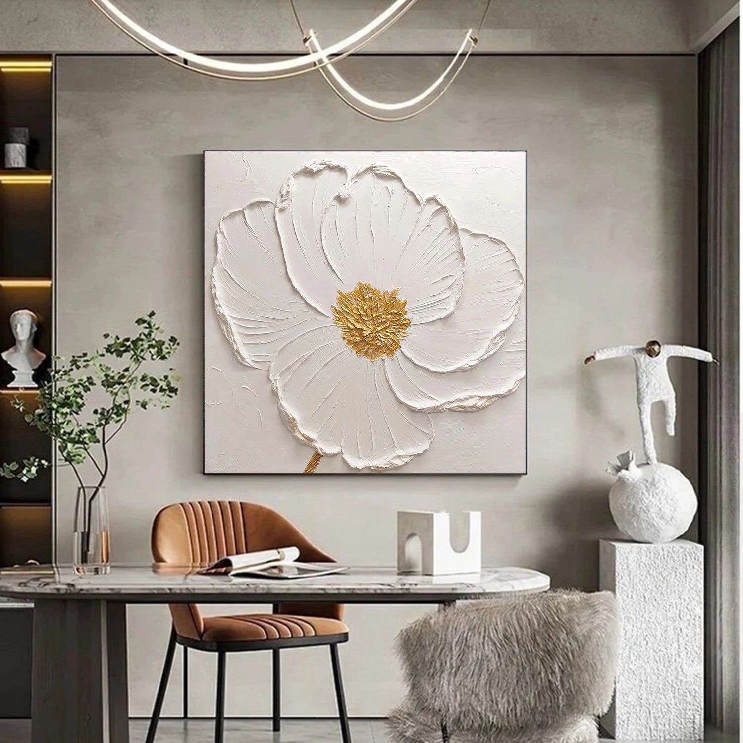 Minimalist Flower And Tree Textured Canvas Art #MF126
