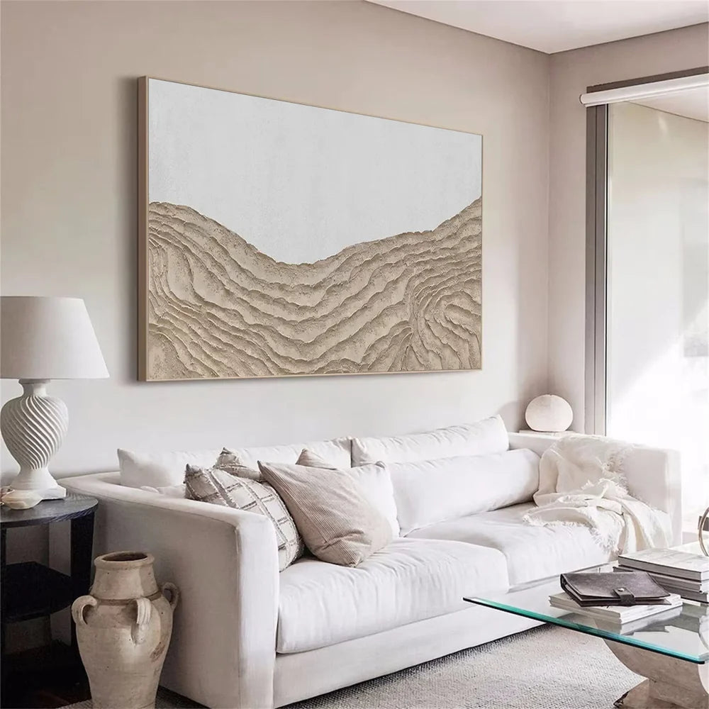 White & Brown Abstract Mountain Textured Canvas Art #BT031