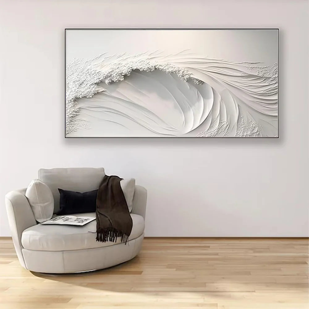 White Minimalist Ocean And Sky Textured Canvas Art #OC007