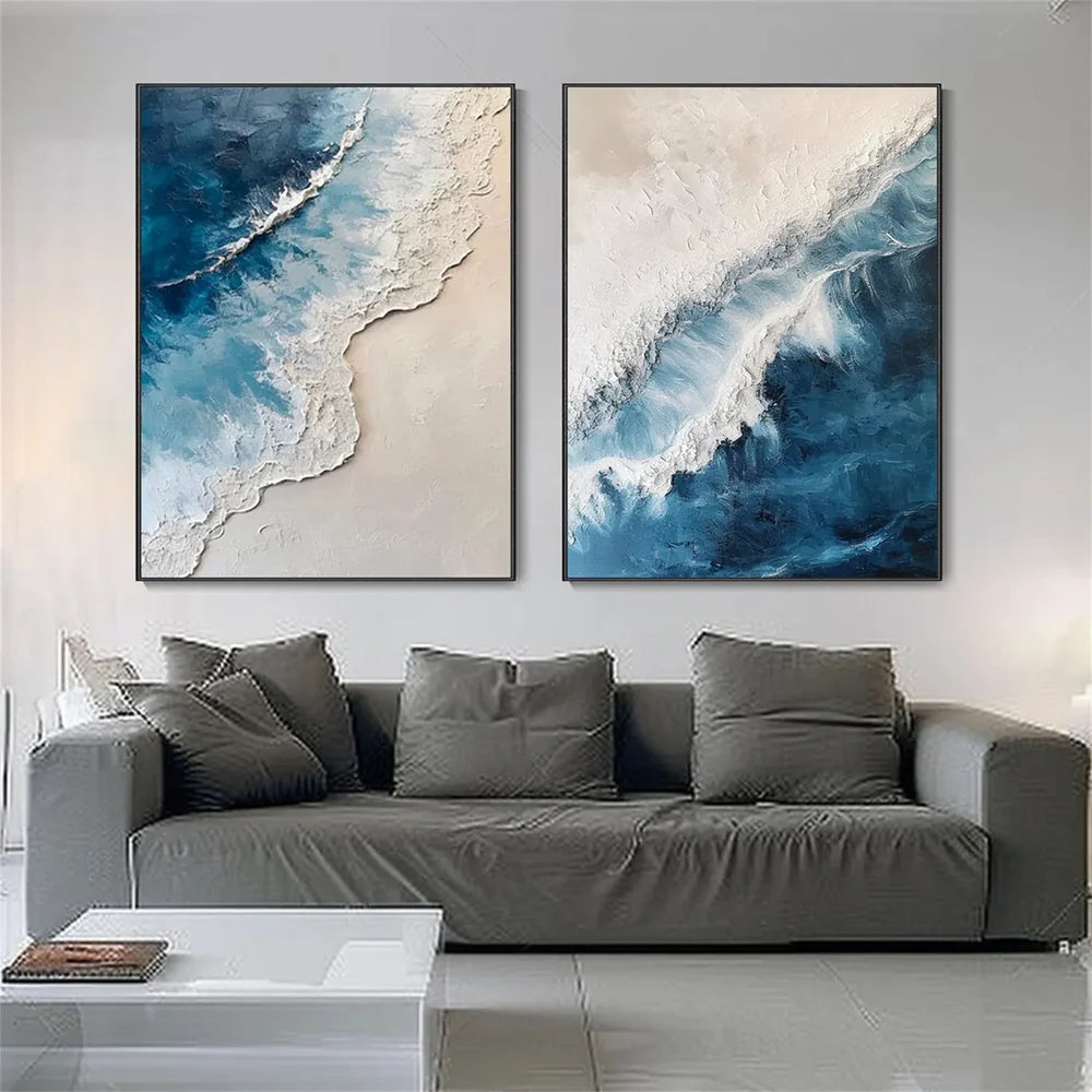 Abstract Ocean And Sky Textured Set of 2 Canvas Art #OC059