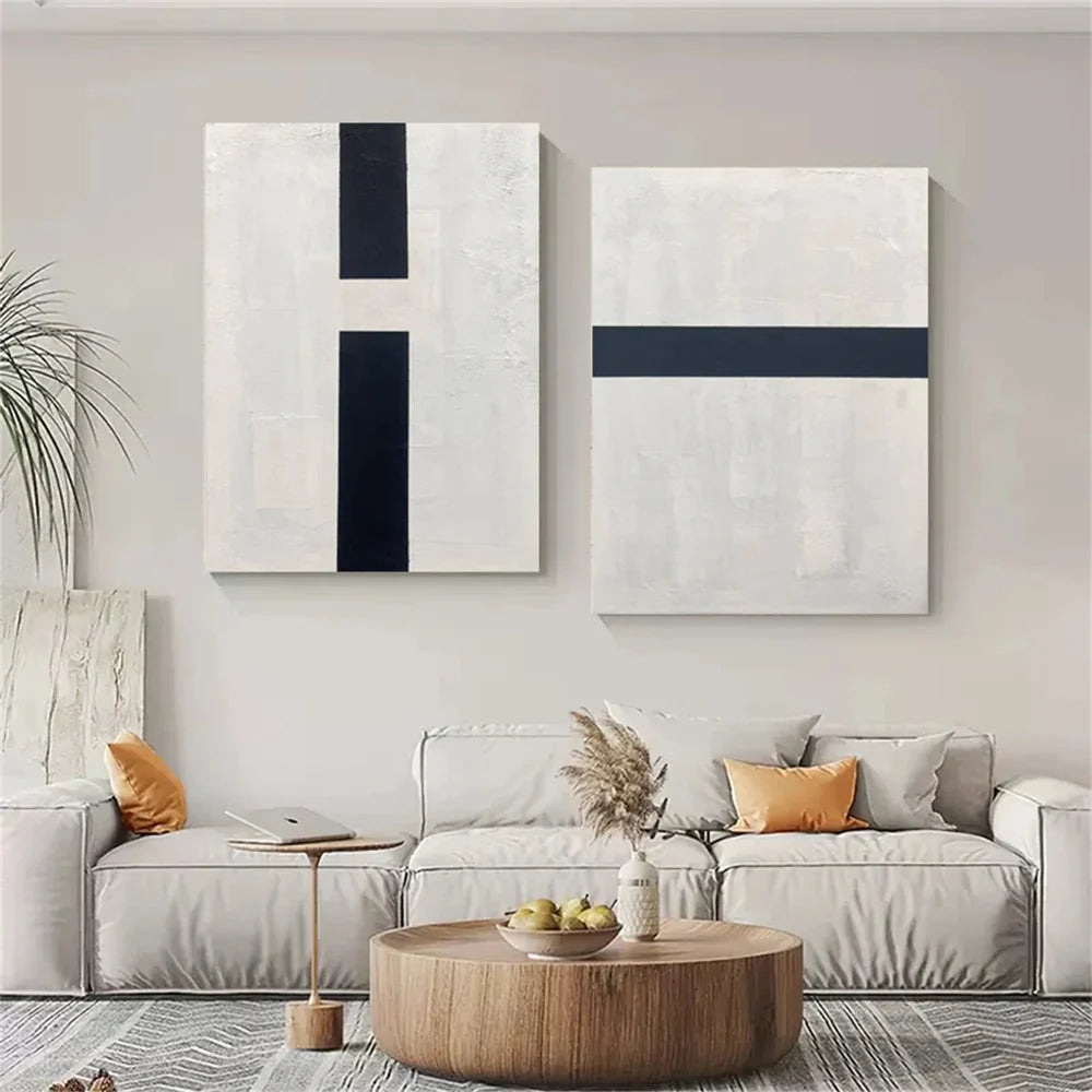 Black and White Minimalist Canvas Art Set of 2 #WZ020