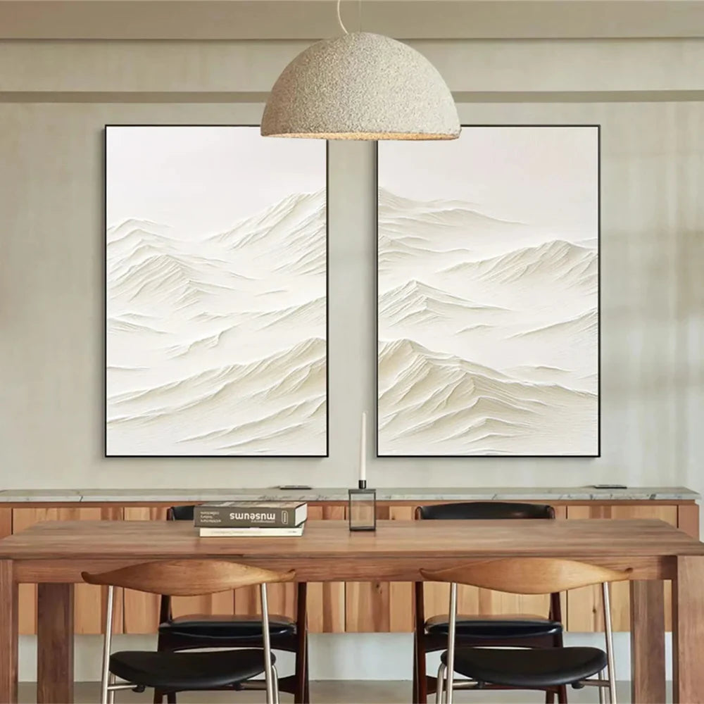 White Minimalist Mountain Textured Canvas Art Set of 2 #BT006