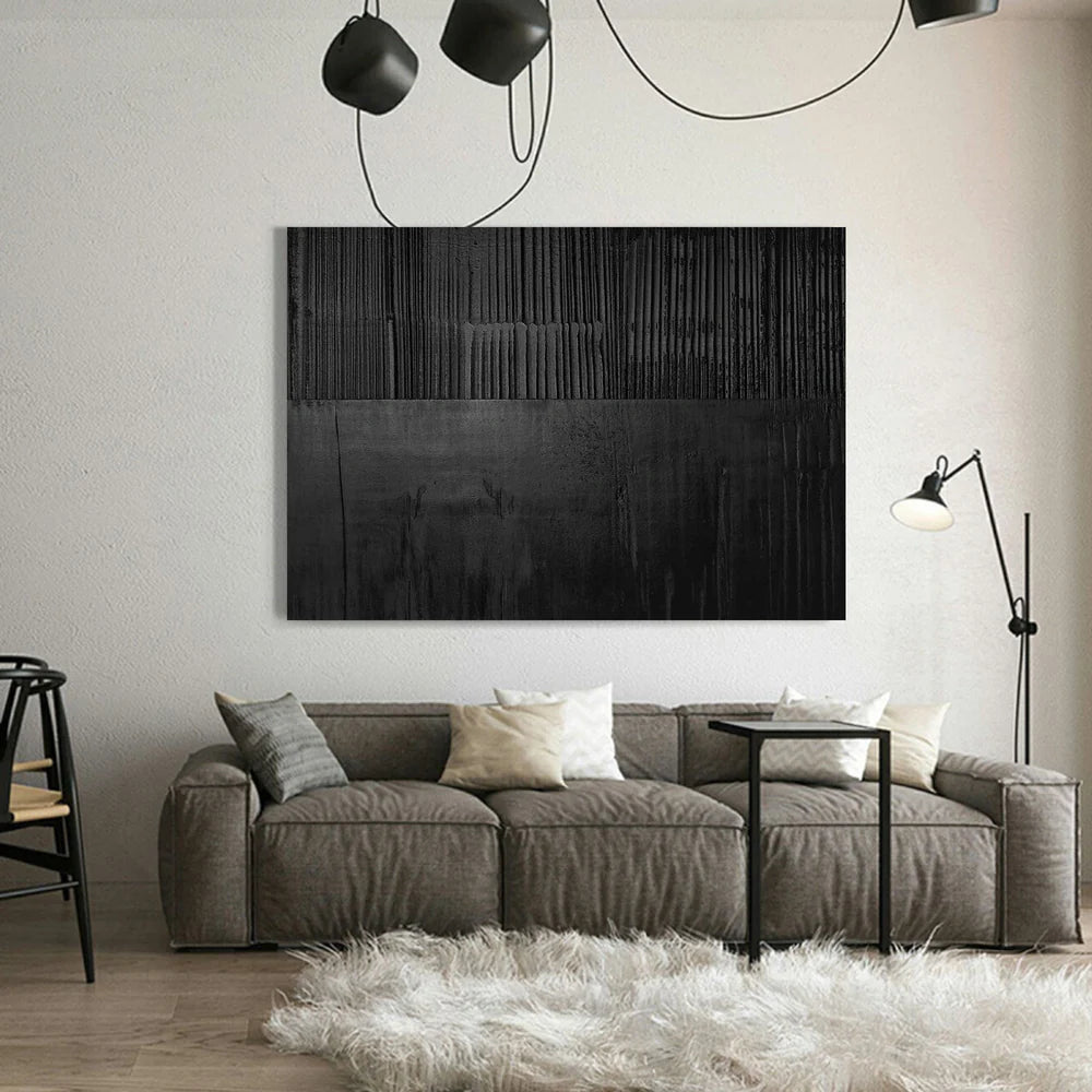 Black Minimalist Textured Canvas Art #WZ028