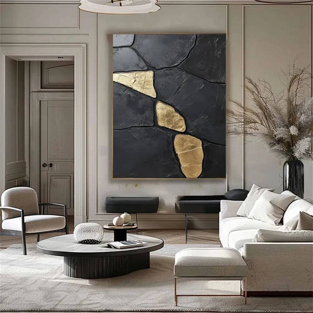 Black Minimalist Textured Canvas Art #WZ093