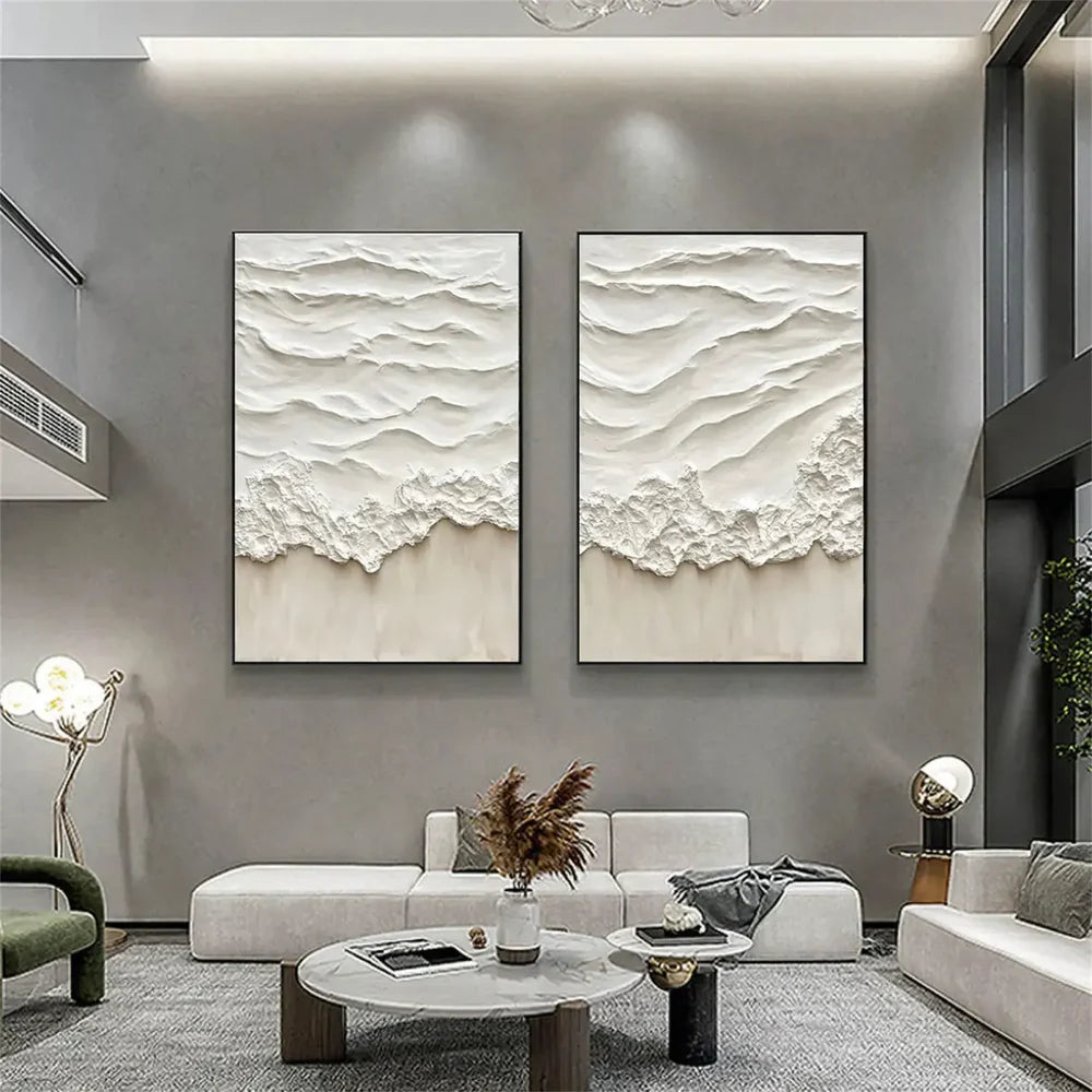 Minimalist Ocean And Sky Textured Set Of 2 Canvas Art #OC049