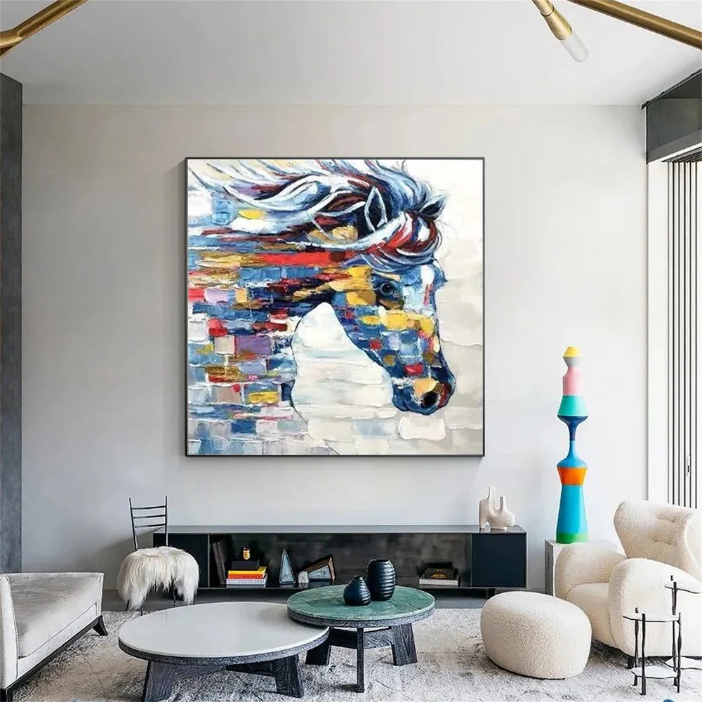 Colorful Abstract Animal Horse Textured Canvas Art #DW017